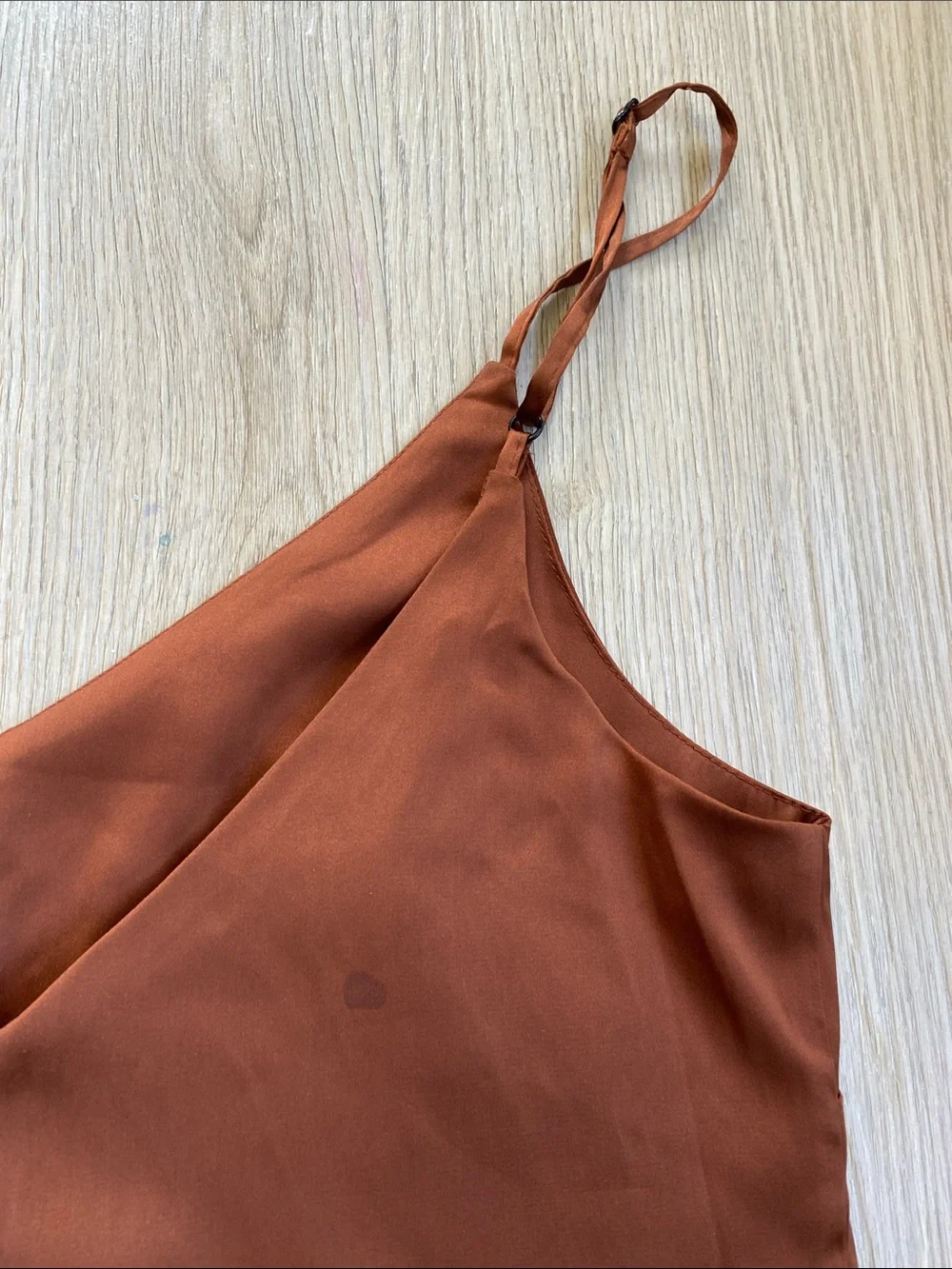 The Drop Rust Brown Satin Slip Dress Minimalist Midi Dress Cami Dress - Picture 8 of 10